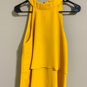 Mustard yellow two tiered tie sleeveless blouse